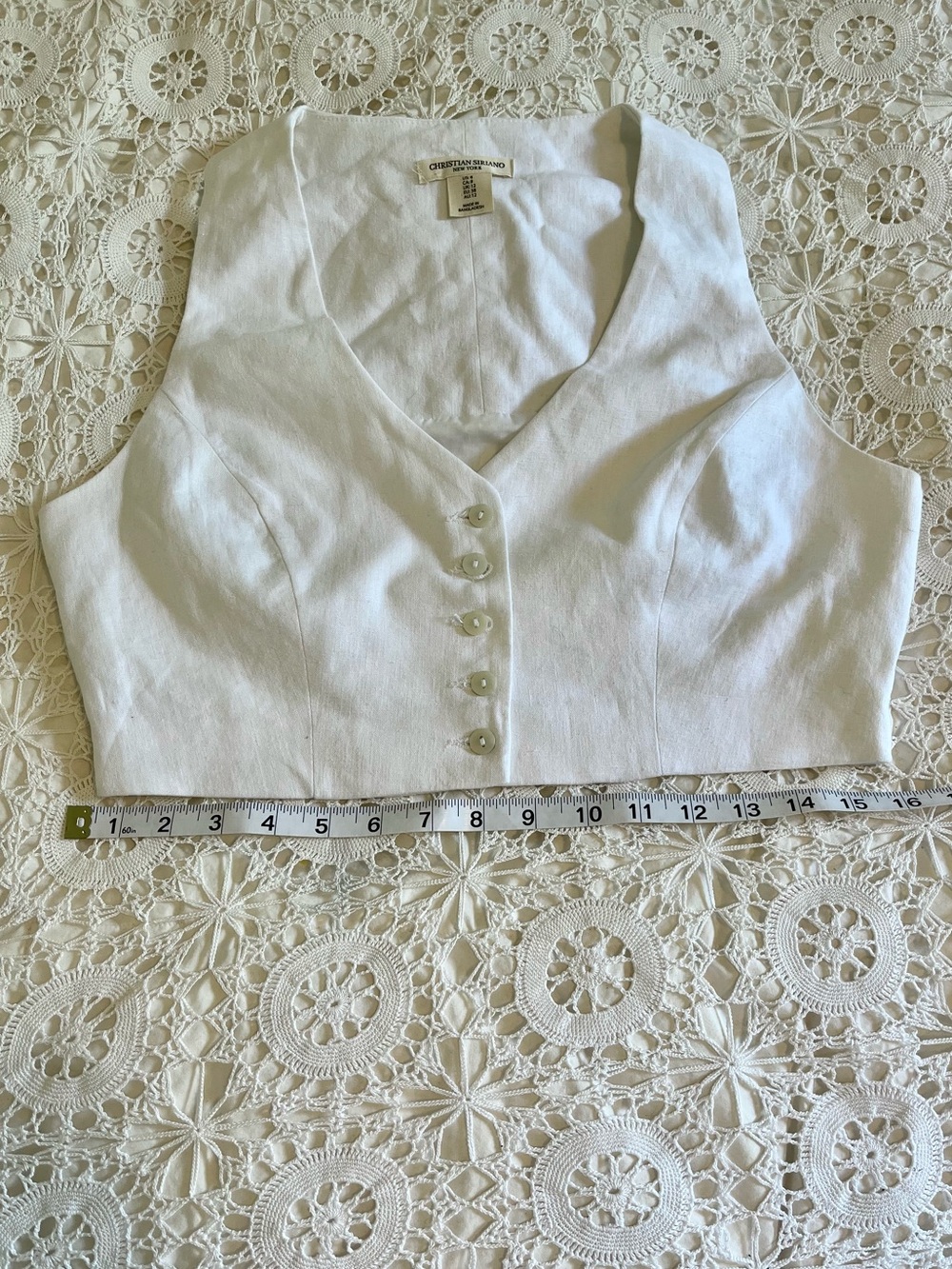 Christian Seriano white linen button-up vest top - Picture 6 of 7